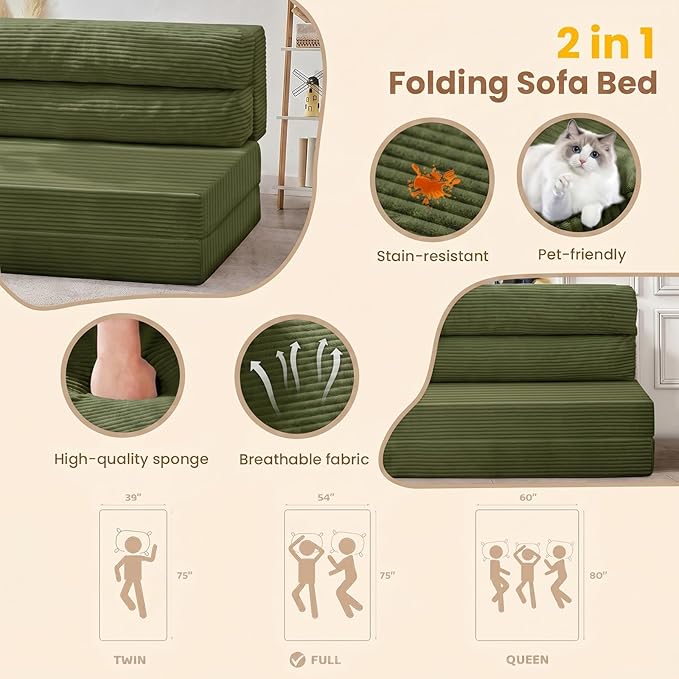 JUIKURY Folding Sofa Bed, Convertible Sleeper Chair