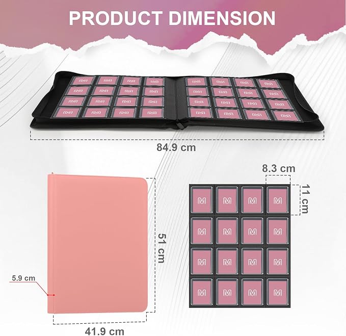 16 Pocket Toploader Binder,Holds 640 Top Loaders,Top Loader Binder for 3" x 4"Rigid Cards,Sleeves Card Collection Binder,20 Double Sided Pages,Compatible with Trading & Sports Holder (16Pink)