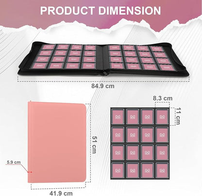 16 Pocket Toploader Binder,Holds 640 Top Loaders,Top Loader Binder for 3" x 4"Rigid Cards,Sleeves Card Collection Binder,20 Double Sided Pages,Compatible with Trading & Sports Holder (16Pink)