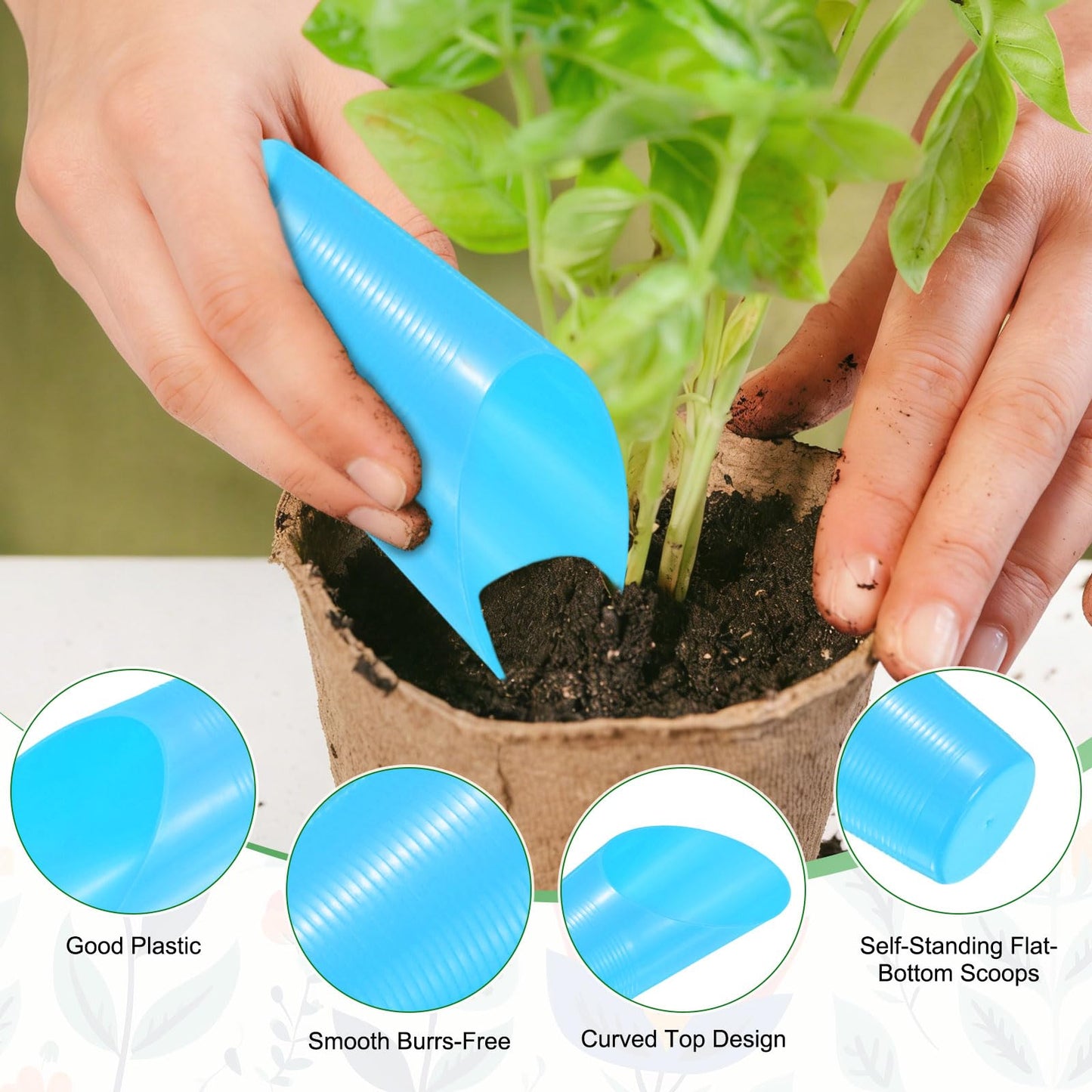 M METERXITY 18-Pack Bonsai Soil Scoops, Plastic Garden Soil Scoops Bucket Shovel Potting Scoopers for Transplanting/Flower Planting/Plant Succulent, Colorful Small Gardening Tools [Blue]