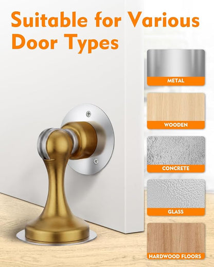 Door Stoppers Magnetic Door Catch, Stainless Steel Magnetic Door Stop 1 Pack, Double-Sided Adhesive Tape, No Drilling, Screws for Stronger Mount, Holder Your Door Open for Wide Doors