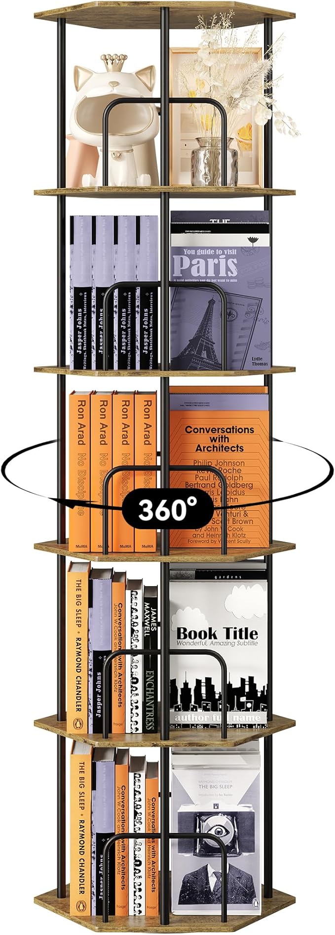 SUNMORY 5 Tier Rotating Bookshelf Tower, Revolving 360 ° Spinning Bookcase
