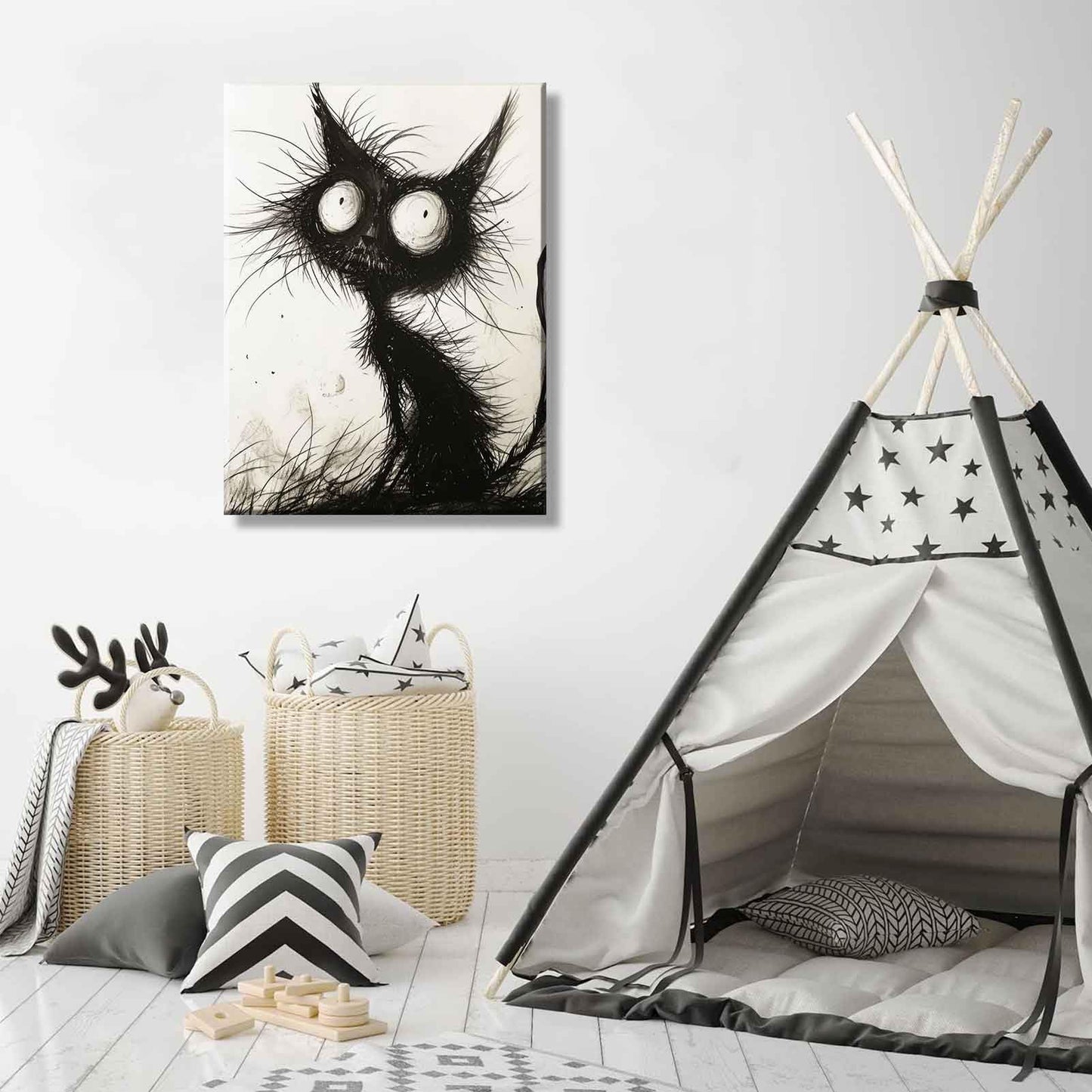 Funny Black Cat Canvas Wall Art Gothic Spooky Feline painting Decor Pictures Halloween Creepy Black And White Art Cat Posters Prints for Cafe Bar Living Room Restaurant Bedroom Decoration
