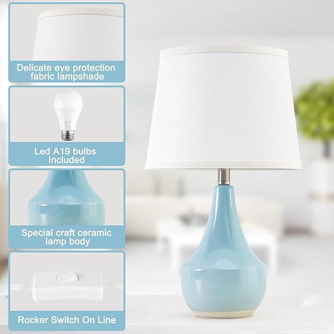 GyroVu 18" Table Lamp Set of 2, Ceramic Lamp Classic Beside Lamps Nightstand