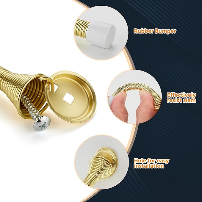 Ravinte Door Stoppers, 30 Pack Gold Spring Door Stops with Rubber Bumper, Door Stoppers for Bottom of Door