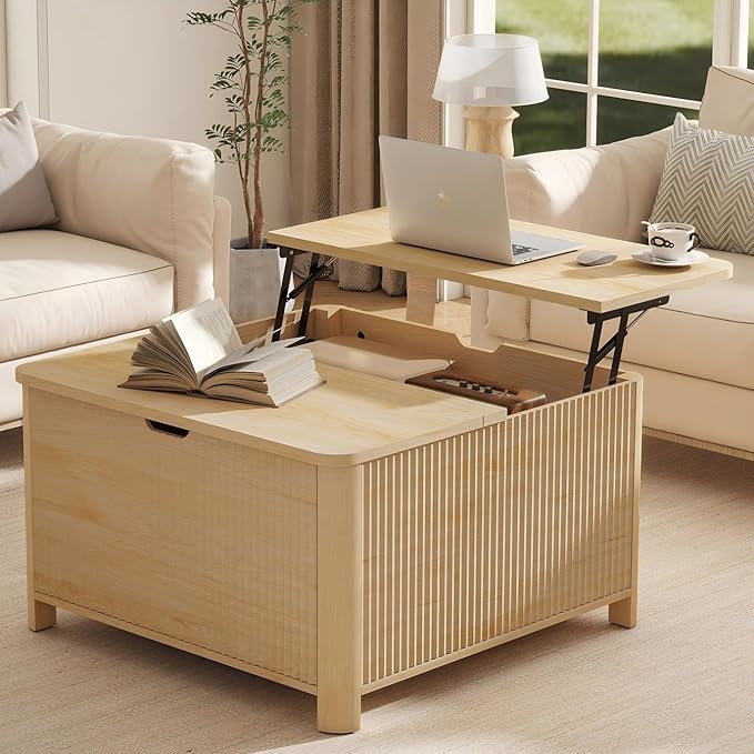 LYNCOHOME 31.5" Fluted Lift Top Coffee Table