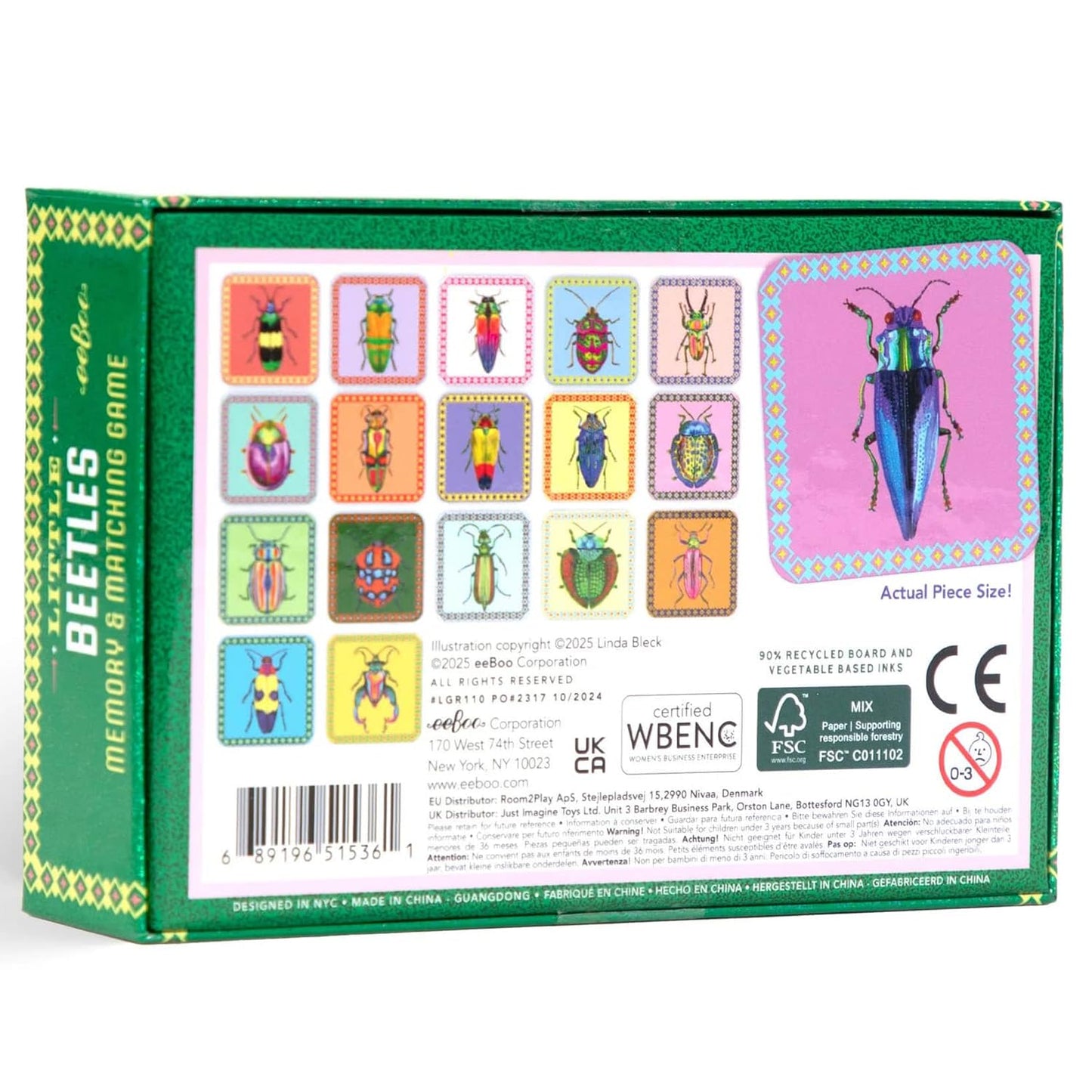 eeBoo: Memory & Matching Game- Little Beetles- 18 Illustrated Matching Pairs, Concentration Tile Game, Informative Insert, Kids Ages 3+, 1-4 Players