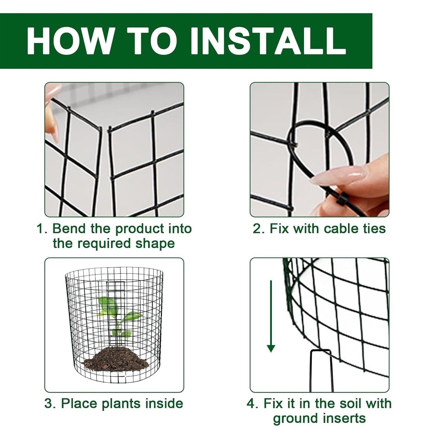 Hyuetrsa 12 Pack Plant Protectors from Animals, 14'' Dia x 14'' H Wire Plant Protector Cage,24 Pcs Pre-Bent Metal Mesh Plant Cages to Keep Rabbits, Squirrels and Chicken Out with Zip Ties & Stakes