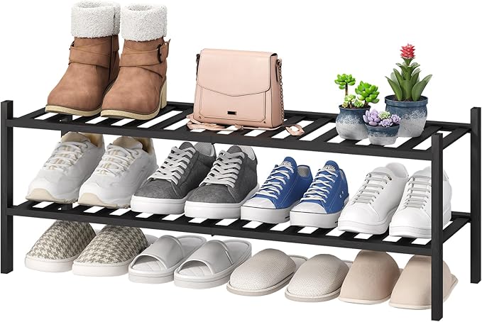 viewcare Black Shoe Rack, 2-Tier Long Shoe Rack