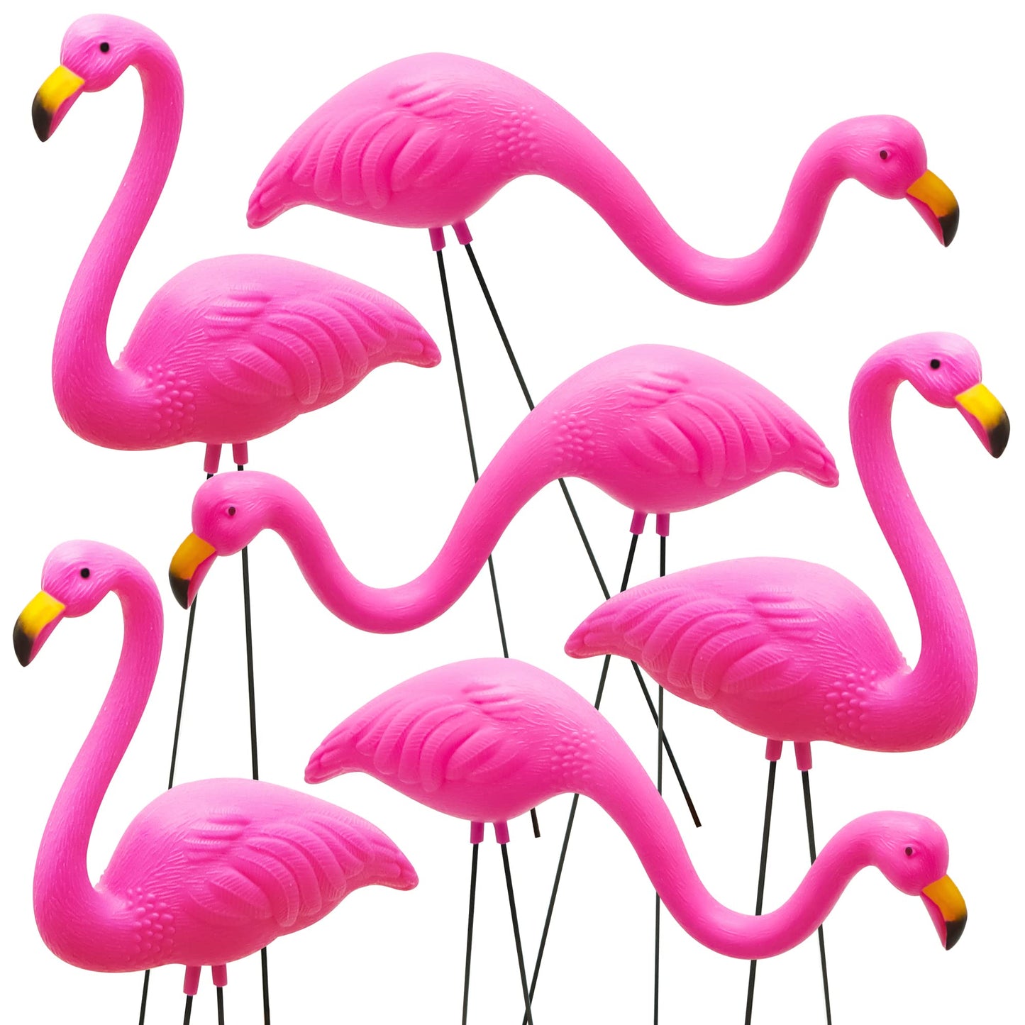JOYIN Set of 6 Small Pink Flamingo Yard Ornament Stakes, 17" Plastic Flamingo Lawn Statues with Metal Legs for Sidewalks, Outdoor Garden Decor, Luau & Pool Party Decorations, 2 Styles