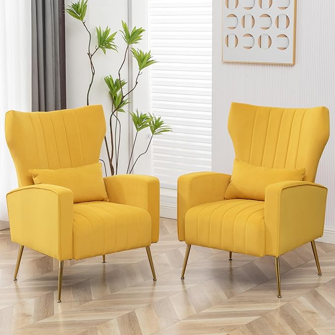 Modern Accent Chairs Set of 2, Comfy Wingback Armchair