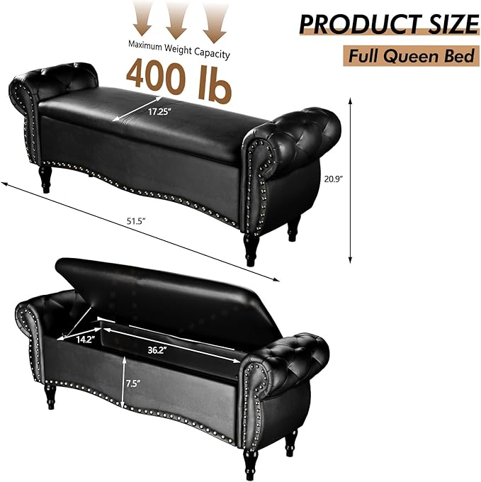 ZZW Storage Ottoman Bench, Tufted Bed Benches