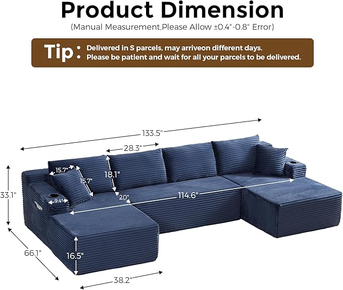 133" Oversized Cloud Boneless Sofa Couch