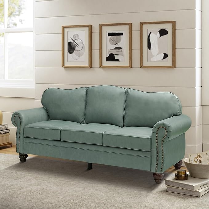 81" Genuine Leather Sofa, Classic 3-Seater Couchs
