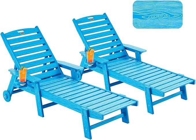 Patio Chaise Lounge Chair Set of 2, Oversize Lounge Chairs