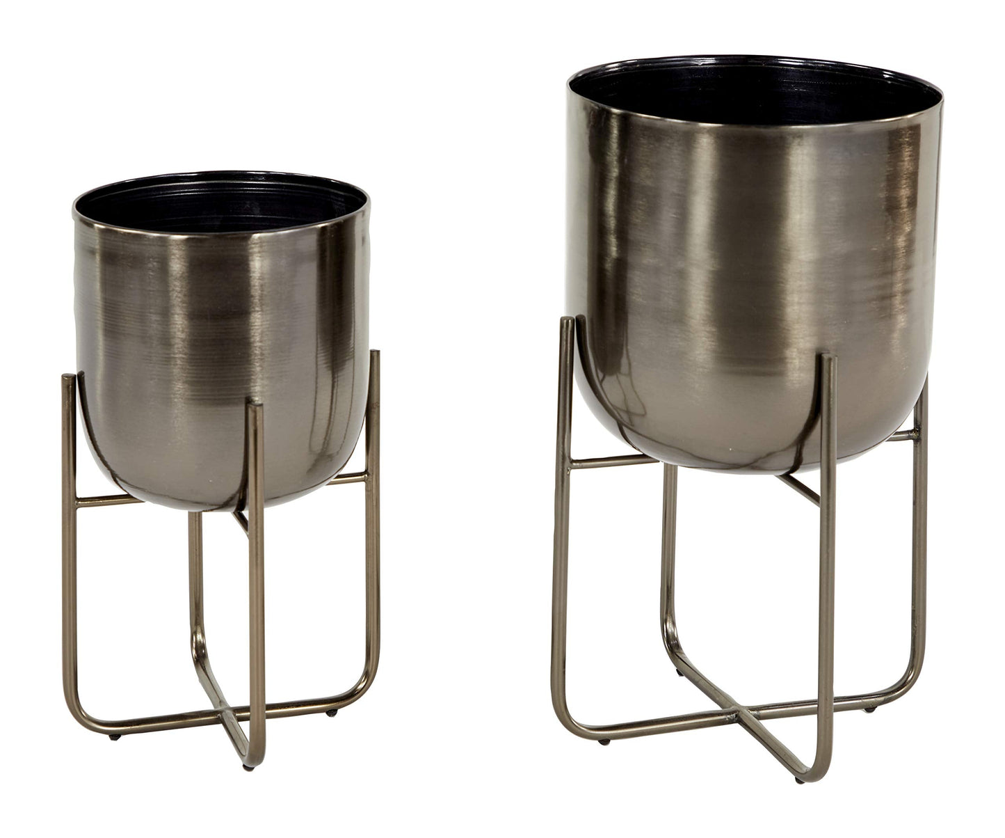 Deco 79 Metal Round Planter with Removable Stand, Set of 2 16", 13"H, Black