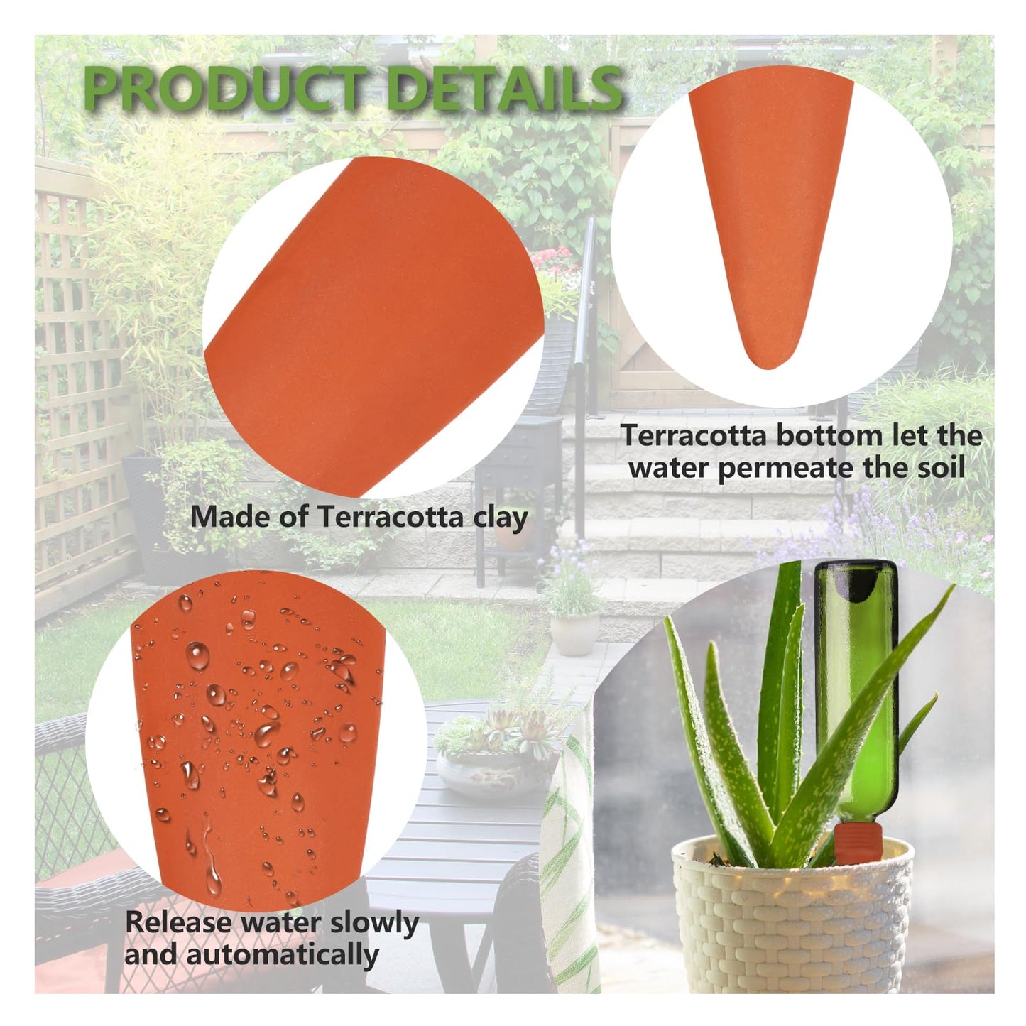 Plant Watering Devices, 8 Pack Terracotta Watering Spikes, Automatic Self Watering Spikes, Clay Wine Bottle Plant Watering Devices for Vacation, Self-Watering Stakes for Indoor Outdoor Plants