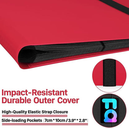 【2026】Trading Card Binder 9 Pocket, Premium Sports Collection Binder Game Cards Book with Sleeves Side Loading, Anti-open Strap Double Sided Waterproof 360 Card Folder