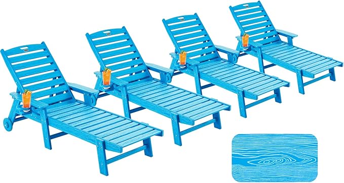 Patio Chaise Lounge Chair Set of 4, Oversize Lounge Chairs