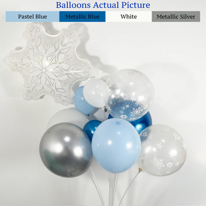 BlissBash 148Pcs Winter Balloon Arch Garland Kit with Blue White Metallic Blue Siver Snowflake Balloons for Winter Wonderland Baby Shower, Christmas Party Supplies, Snow Theme Birthday Decoration