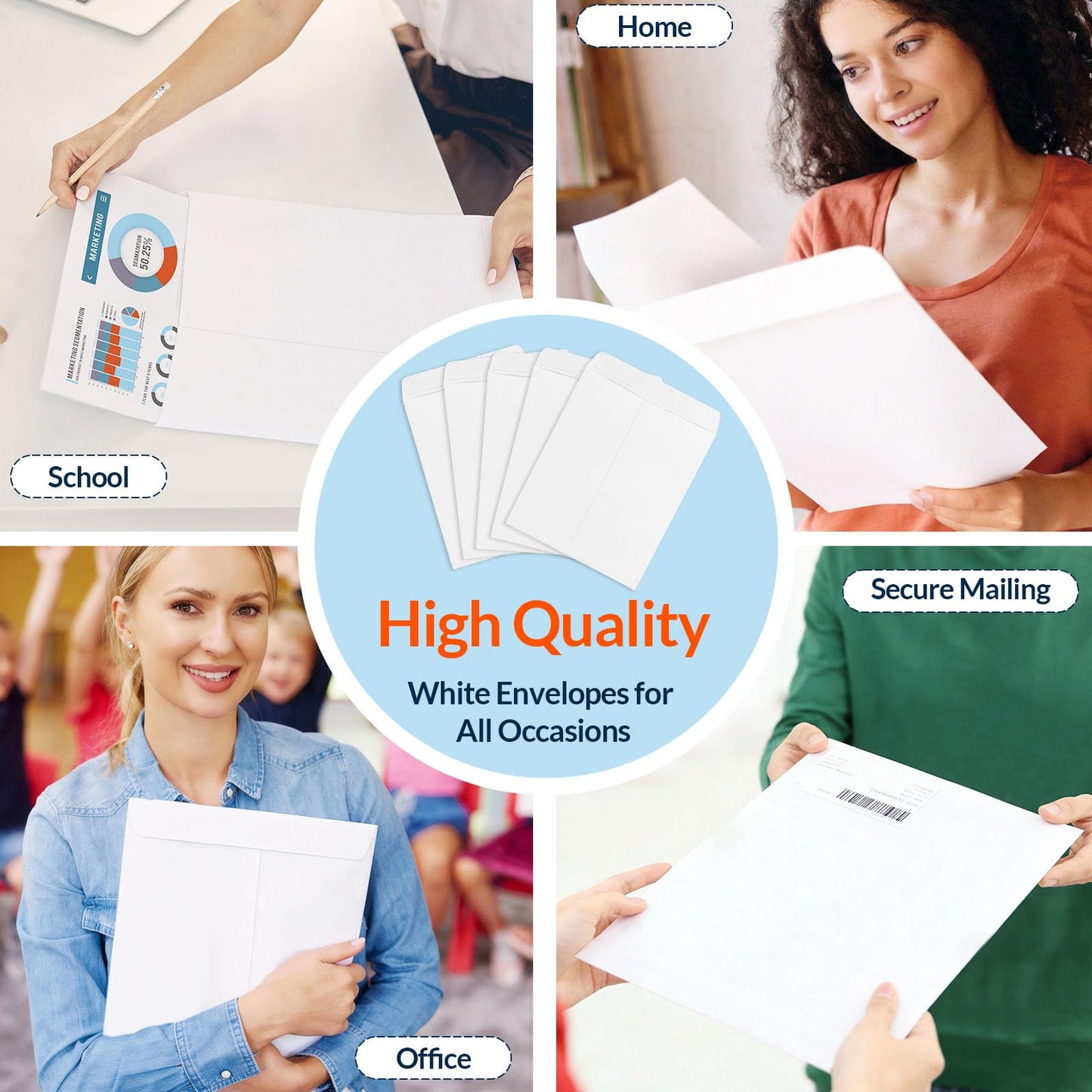 SUNEE 10 x 13 Self Seal Catalog Envelopes, 28lb White Security Mailing Envelopes, Ultra Strong Quick-Seal for Documents, Office & Business Use, 100 Pack
