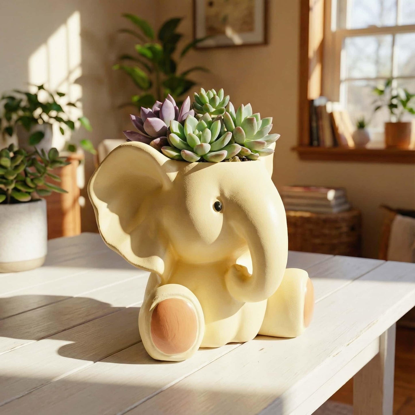 Euiroet Small Plant Container | Unique Resin Flower Pot Sculpture | Succulent Flower Pot | White Elephant Gifts for Women | Perfect Plant & Elephant Gifts | Indoor & Outdoor Use (White)