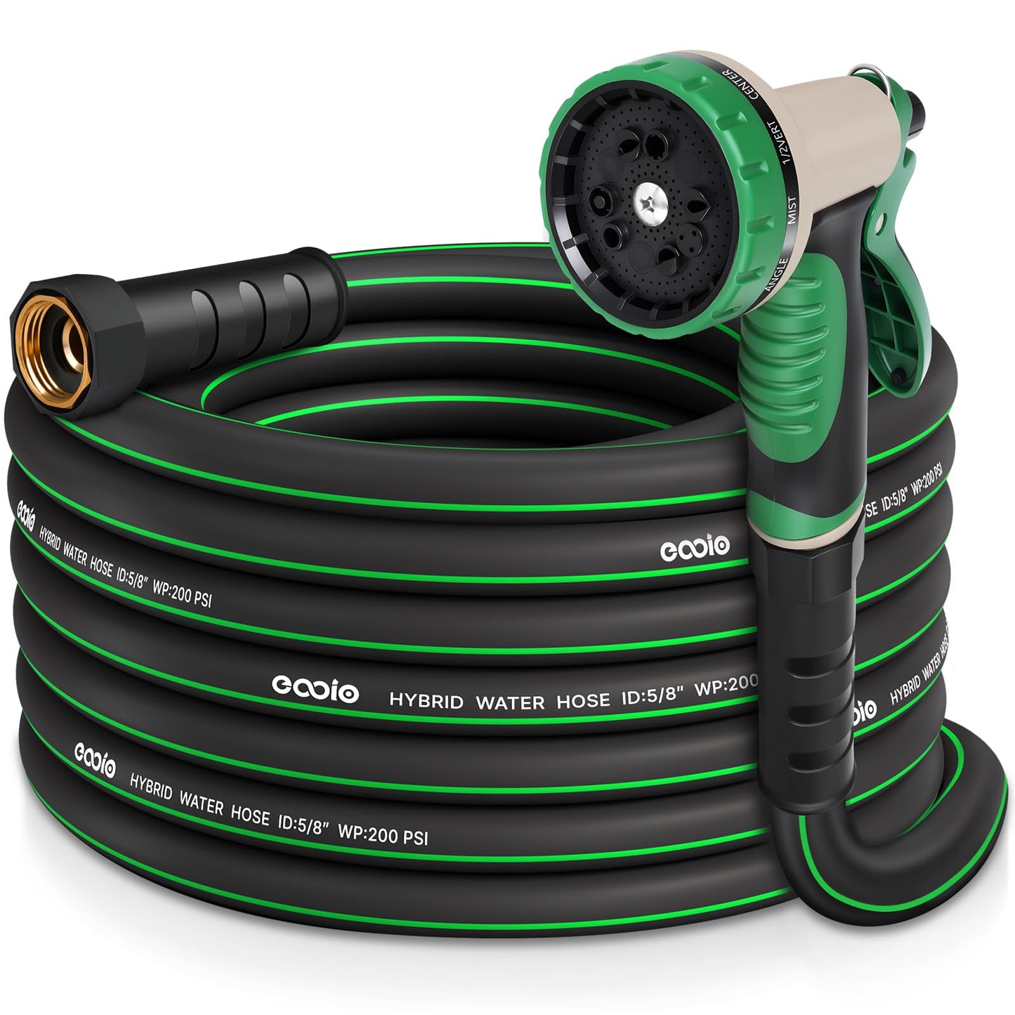 Garden Hose 25 ft x 5/8" with Nozzle, Water Hose Heavy Duty Flexible, Lightweight Kink-less Hybrid Hose with Swivel Handle, Male to Female Fittings