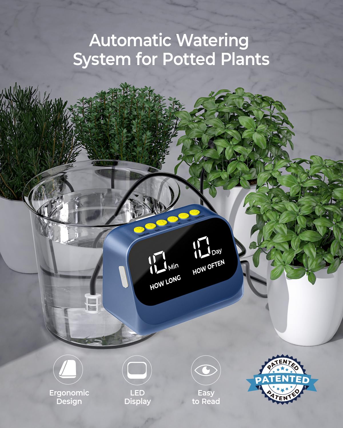 Automatic Watering System for Potted Plants, Plant Waterer, DIY Drip Irrigation Kit with Smart Timer, Waterproof LED Display & Large Capacity Battery, Precise Distribution of Water (Blue)