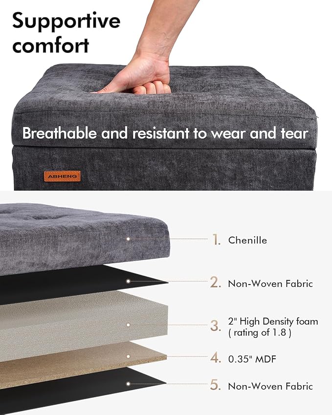 ABHENG Chenille Cover Steel Frame Ottoman