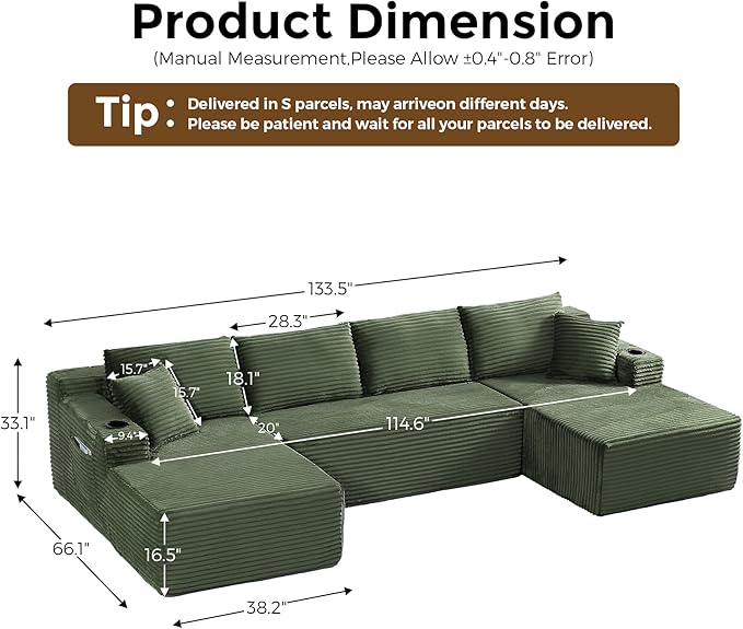 133" Oversized Cloud Boneless Sofa Couch