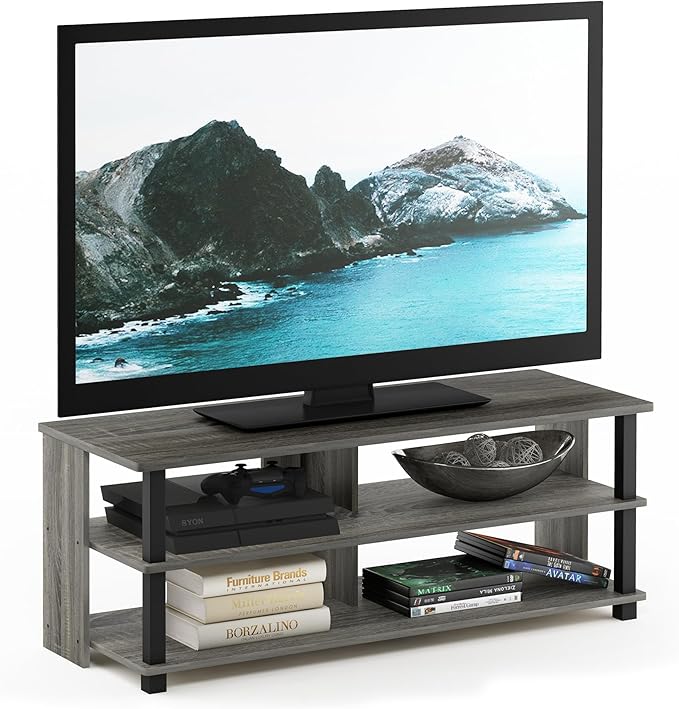 Furinno Sully 3-Tier Stand for TV Up to 48 Inch, French Oak Grey/Black