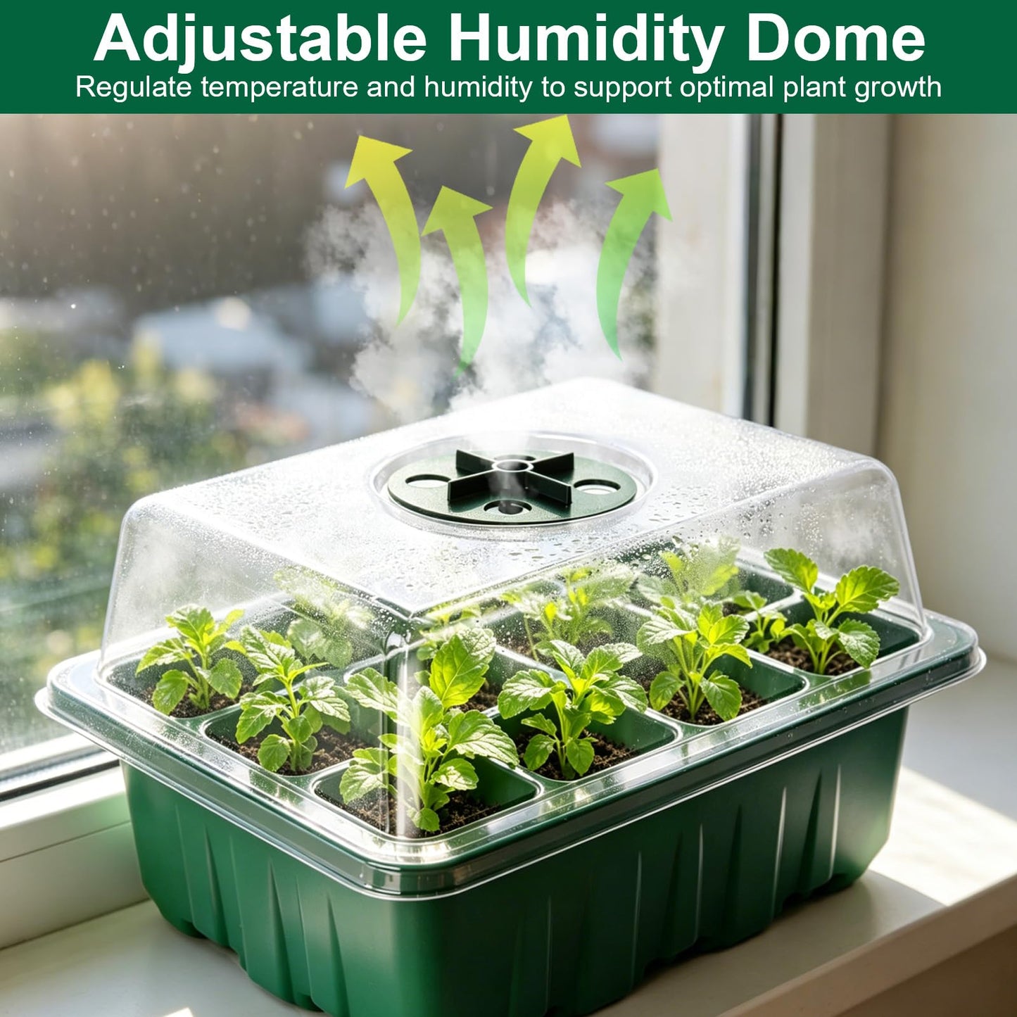 Yalumo Seed Starter Tray Kit, 12 Pack 144 Cells with Humidity Dome, Reusable Seedling Trays with Drainage Holes, Plant Germination Kit with Labels & Tools for Mini Greenhouse Propagator Indoor Garden