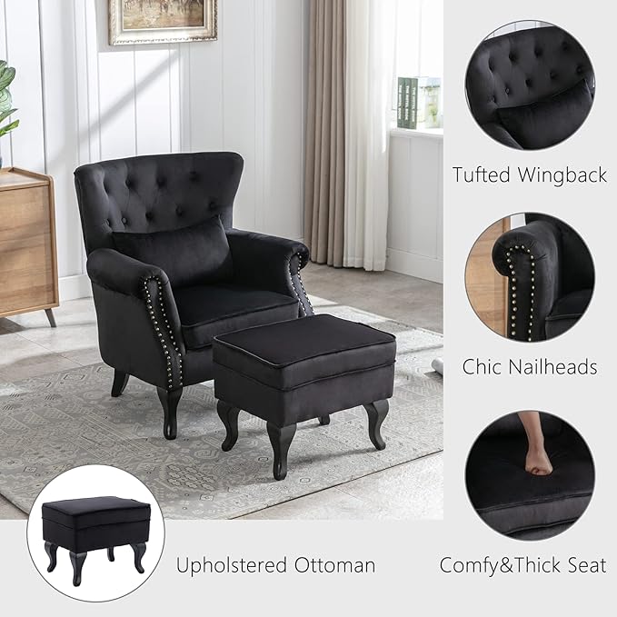 Mid Century Modern Accent Chair Upholstered Armchair Comfy Velvet Tufted