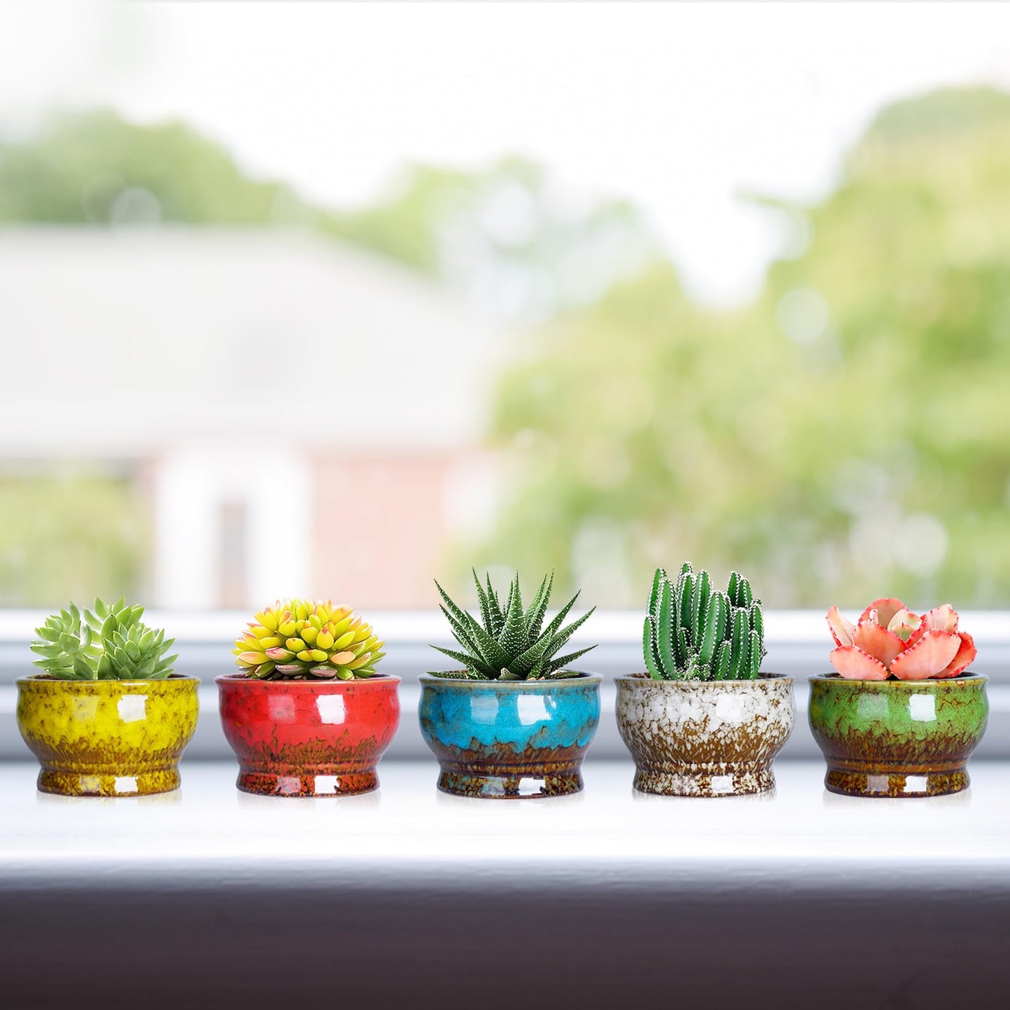 ARTKETTY Succulent Pots - 4.3 Inch Small Plant Pots with Drainage Set of 5, Ceramic Pots for Indoor Plants Glazed Cactus Flower Planter Container