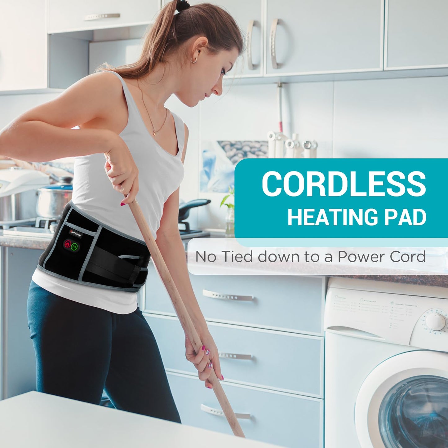 Comfytemp Cordless Heating Pad with Massager for Back Pain Relief, Portable Lower Back Massager FSA Eligible HSA Rechargeable, Birthday Gifts for Women Men Mom Dad Seniors Christmas 3 Heat 30 Auto-Off