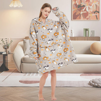 Mewkou Wearable Blanket Hoodie for Adult,Oversized Sherpa Fleece Blanket Hoodie for Women Men,Cat