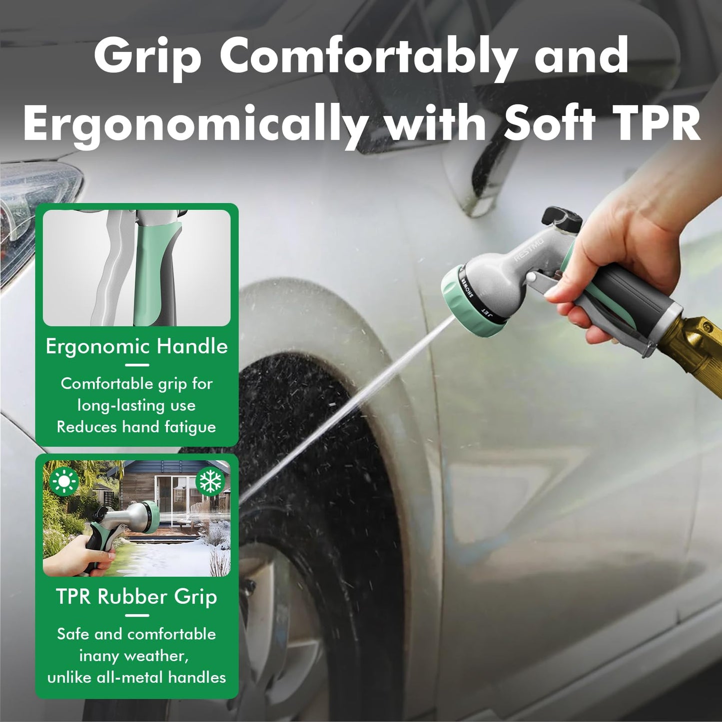 RESTMO Garden Hose Nozzle, Heavy Duty Metal Water Hose Nozzle with 7 Adjustable Spray Patterns, High Pressure Hand Sprayer with Flow Control, Best for Watering Plant & Lawn, Washing Car & Pet, Cyan