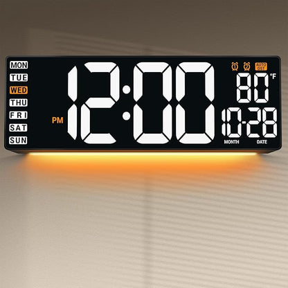 16.5" Large Digital Wall Clock with Remote Control, Auto-Dimming LED Display with Date Temp, Big Number Wall Mount Decor Clock for Seniors, Classroom, Dorm, Home, Office, Gym White