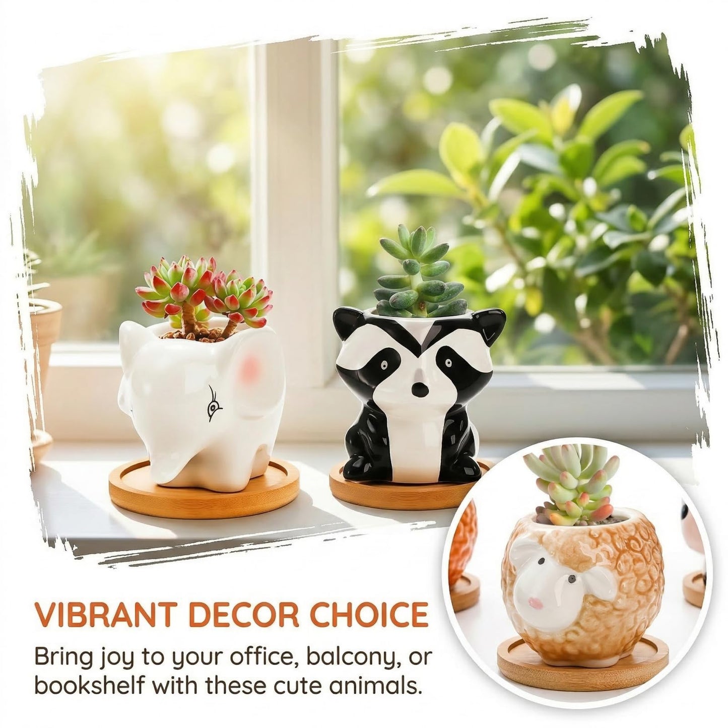 Pumtus 6 Pack Small Succulent Pots with Drainage Hole, 3 Inch Cute Ceramic Animal Planter with Saucer, Unique Air Plant Holder, Desktop Plant Flower Pot for Indoor Plants, Cactus, Garden, Home Decor