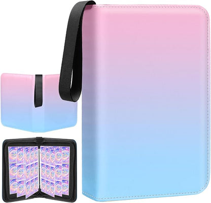 Card Binder 4 Pocket, 400 Pockets Card Holder Compatible with Game Cards Gift for Girls, Trading Card Binder Album Case Book Storage For Photocards, Small,Pink