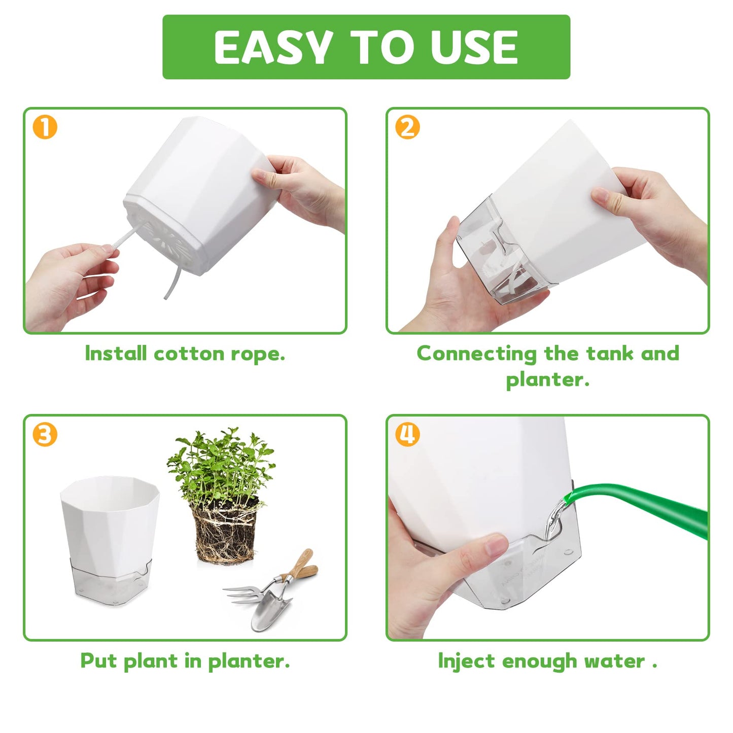 GearRoot 6 Pack Self Watering Planters Pot, 6.6/5 inch Plant and Flower Pot, Decorative Self Watering Pots for Indoor Plants African Violet Wicking Pots, Succulents, Aloe, Herbs