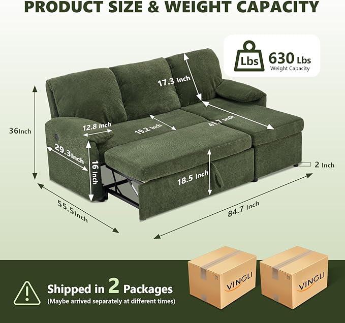 VINGLI Green Convertible Futon Sofa Bed, Sleeper Sofa