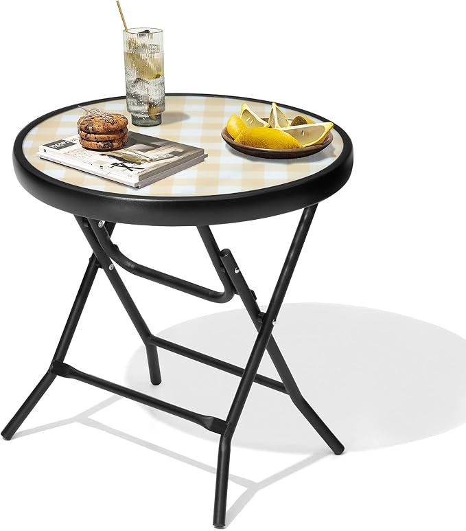 Foldable Patio Side Tables, 17.7" Small End Table Outdoor Weatherproof
