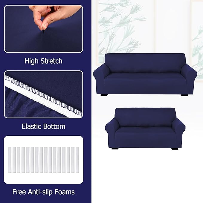 Peryiter 2 Pcs Sofa Covers Couch and Loveseat Covers Set Stretch Sofa Slipcover