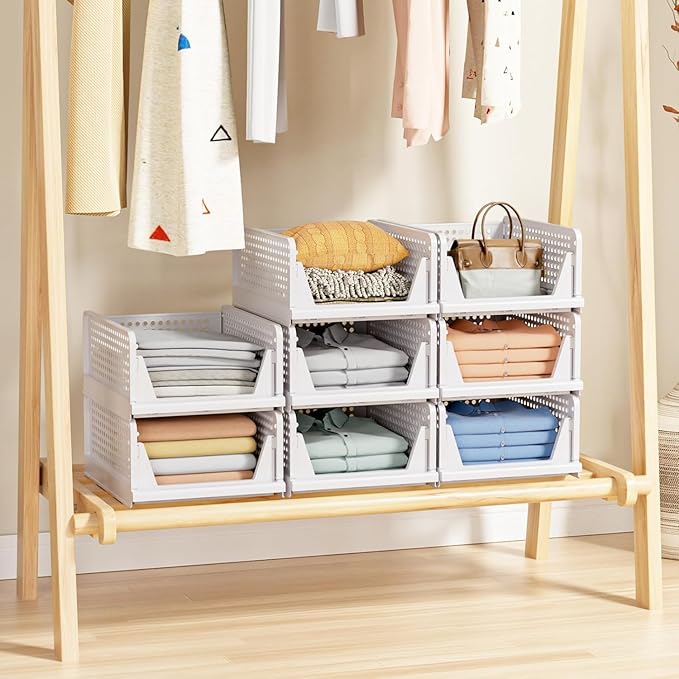 8 Pack Stackable Closet Storage Basket