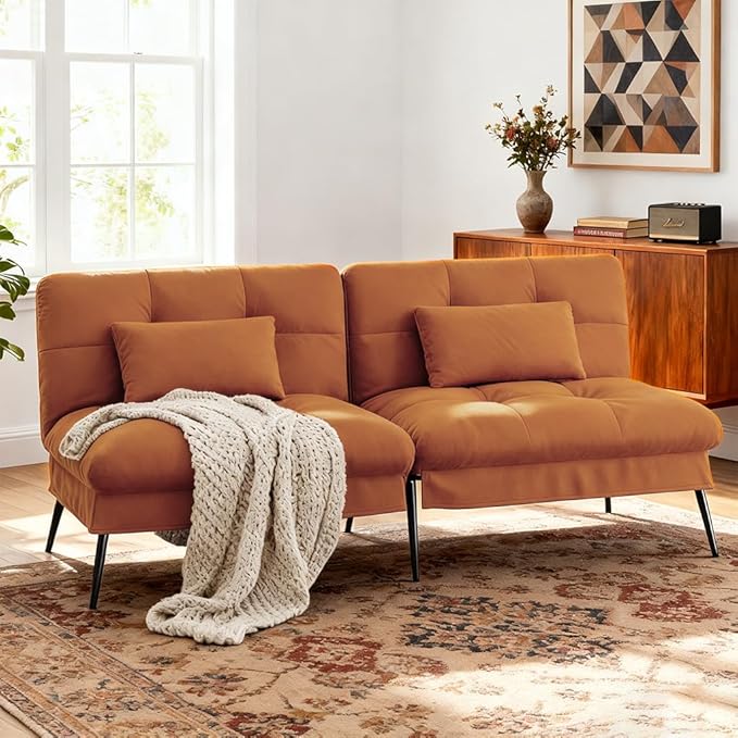 COMHOMA 72″ Futon Sofa Bed, Convertible Fabric Futons Couch