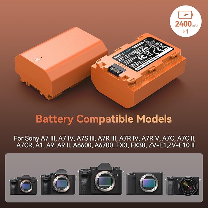 SMALLRIG 2400mAh Repalcement USB-C Battery for Sony NP-FZ100, for Sony A7R V, A7 IV, A7S III, FX3, FX30, A7R IV, A7R III, A7 III, A7C, A7C II, A7CR, A6700, ZV-E1, ZV-E10 II, 2.5H Fast Charging