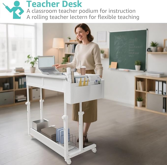 WINAZ Small Rolling Desk with Drawers & Storage