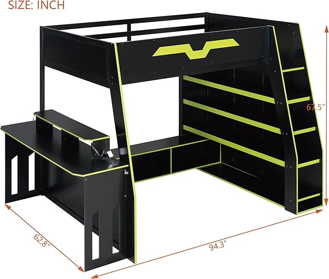 Full Size Wood Esports Loft Bed