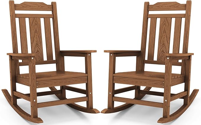 SERWALL Oversized Rocking Chair Set of 2 Outdoor, HDPE Outdoor Rocking Chairs